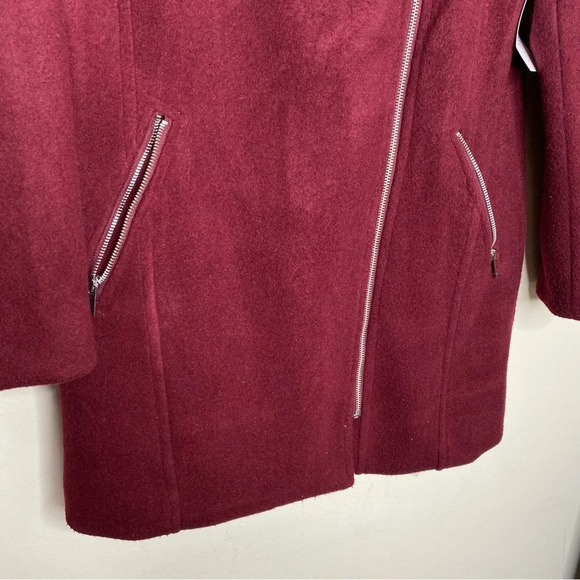 ✨NWT Old Navy Wine Red Long Brushed Felt Sherpa Collar Moto Jacket Coat Medium - Picture 10 of 12
